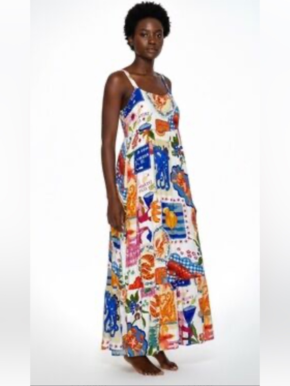 NWT Paper Heart Printed Spaghetti-Strap Maxi Dress - Multicolored, Size XS